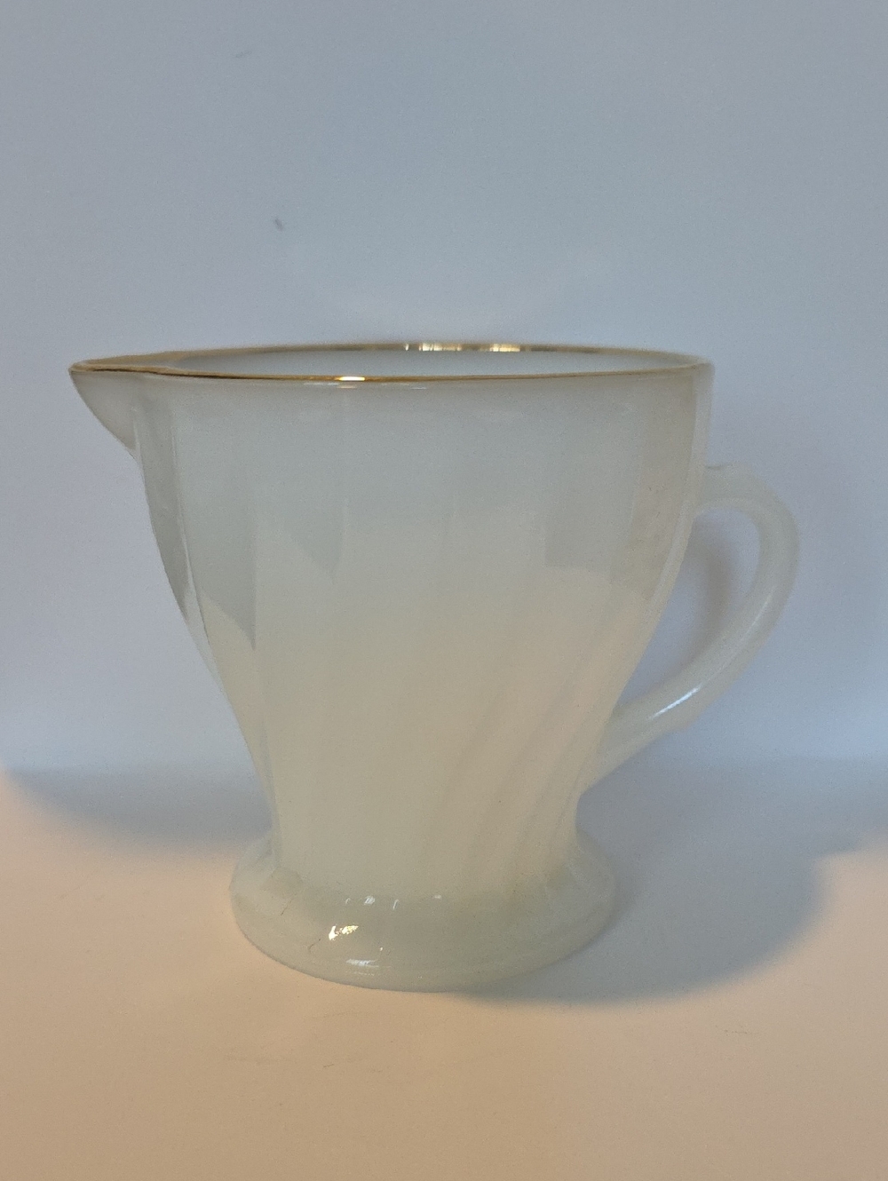 Anchor Hocking White Milk Glass Creamer with Gold Rim